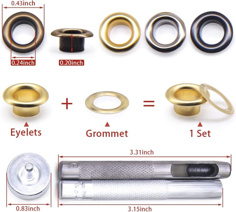 SEMINI Grommet Kit 800 Sets Gronmets Eyelets with 3 Pieces Install Tool Kit, 4 Colors - Image 2